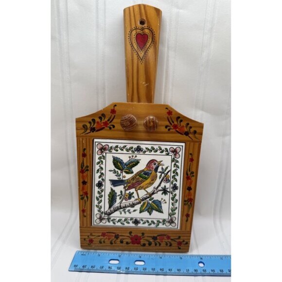 Colorful Floral Bird Ceramic Tile Wood Cutting Board, Hanging Hand Painted Trim! - Picture 8 of 8